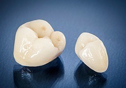 Two dental crowns prior to placement